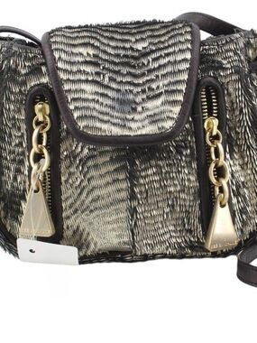 See by Chloe Metallic Black & Cream Woven Crossbody Bag with Gold Hardware